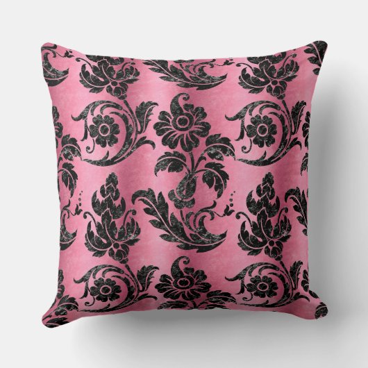 ヴィンテージブラックフローラダマスクピンクパターン クッション (裏面)