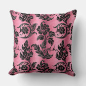 ヴィンテージブラックフローラダマスクピンクパターン クッション (正面)
