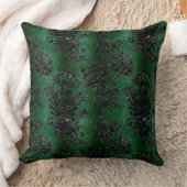 ヴィンテージブラックフローラダマスクフォレストグリーンパターン クッション (ブランケット)