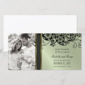 ヴィンテージブラックフローラペイズリー旋回エレガント写真 セーブザデート (正面/裏面)