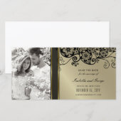 ヴィンテージブラックフローラペイズリー旋回エレガント写真 セーブザデート (正面/裏面)