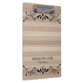 ヴィンテージブラックフローラレース付きベージュ木材テクスチャ クリップボード (右)