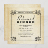 ヴィンテージブラックフローラ結婚のリハーサルディナー 招待状 (正面/裏面)