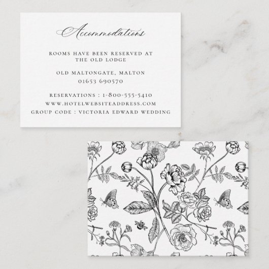 ヴィンテージブラックフローラ結婚の宿泊施設 エンクロージャーカード (正面/裏面)
