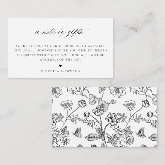 ヴィンテージブラックフローラAギフト結婚の エンクロージャーカード (正面/裏面)