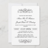 ヴィンテージブラックフローリッシュエレガントなウェディング招待状 招待状 (正面)
