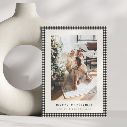 ヴィンテージブラックプレイド2枚の垂直な写真クリスマス シーズンカード