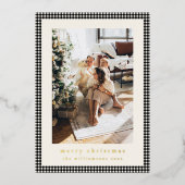 ヴィンテージブラックプレイド2枚の垂直な写真クリスマス 箔シーズンカード (正面)