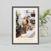 ヴィンテージブラックプレイド2枚の垂直な写真クリスマス 箔シーズンカード (立ち正面)