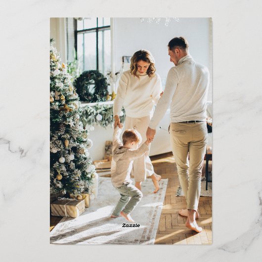 ヴィンテージブラックプレイド2枚の垂直な写真クリスマス 箔シーズンカード (裏面)