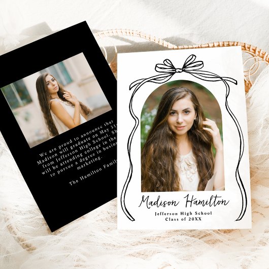 ヴィンテージブラックボウアーチ写真卒業 案内状
