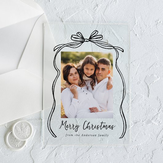ヴィンテージブラックボウメリークリスマスフォト アクリル招待状