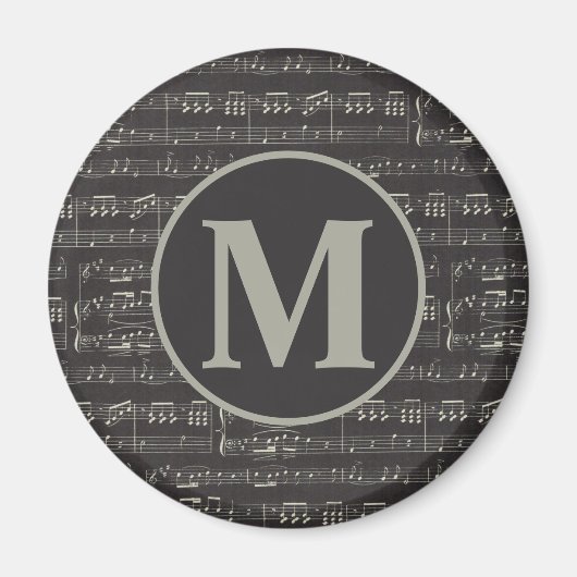 ヴィンテージブラックミュージックノートパターンモノグラム マグネット (正面)