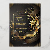 ヴィンテージブラックモダン金ゴールド結婚アールデコ実在の 箔招待状 (裏面)