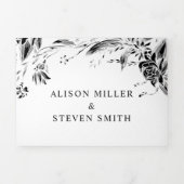 ヴィンテージブラックラインアート花photo 結婚. 三つ折り招待状 (カバー)