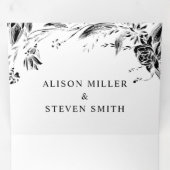 ヴィンテージブラックラインアート花photo 結婚. 三つ折り招待状 (内部最初)