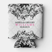 ヴィンテージブラックレースオンプラッシュホワイトダマスク 缶クーラー (正面)