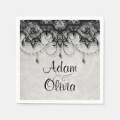 ヴィンテージブラックレースシャンデリアモノグラム結婚ズ スタンダードカクテルナプキン (正面)