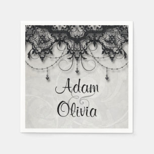 ヴィンテージブラックレースシャンデリアモノグラム結婚ズ スタンダードカクテルナプキン