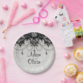 ヴィンテージブラックレースシャンデリアモノグラム結婚ズ ペーパープレート (パーティー)