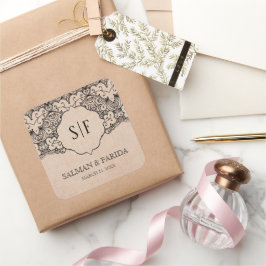 ヴィンテージブラックレースバ素朴ーラップモノグラム結婚ズ スクエアシール