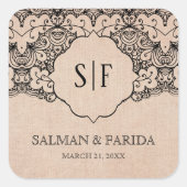 ヴィンテージブラックレースバ素朴ーラップモノグラム結婚ズ スクエアシール (正面)