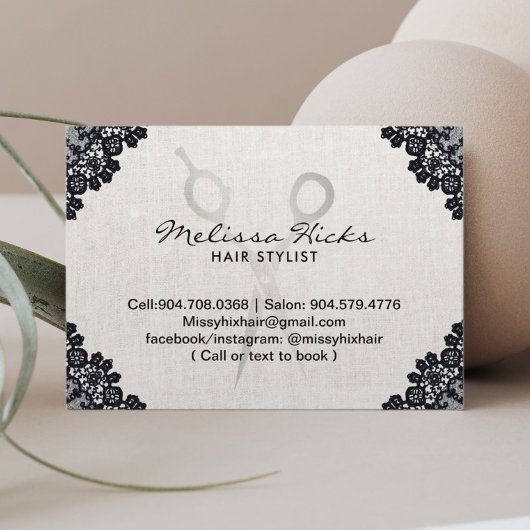 ヴィンテージブラックレース美しいサロン美容師 名刺