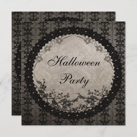 ヴィンテージブラックレース&シークインズハローウィンパーティ 招待状 (正面/裏面)