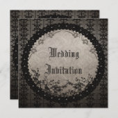 ヴィンテージブラックレース&シークンズゴシッ結婚クス 招待状 (正面/裏面)