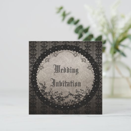 ヴィンテージブラックレース&シークンズゴシッ結婚クス 招待状 (スタンド正面)