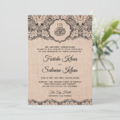 ヴィンテージブラックレース ラスティックバーラップイスラムウェディング 招待状 (スタンド正面)