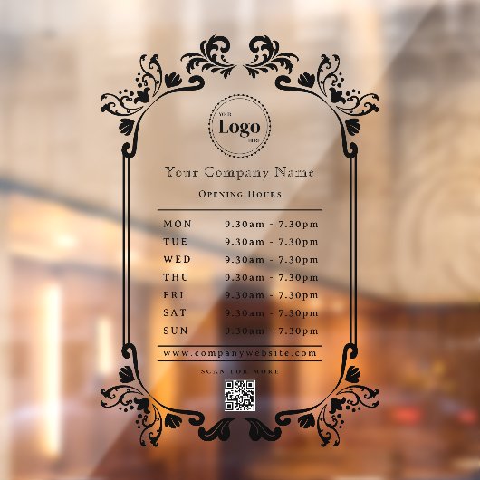 ヴィンテージブラック企業ロゴQRコードの営業時間 ウィンドウサイン (シート2)