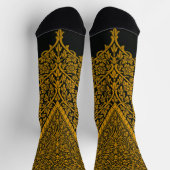 ヴィンテージブラック及び金ゴールドインディアンフローラルパターン ソックス (上部)