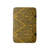 ヴィンテージブラック及び金ゴールドインディアンフローラルパターン バスマット (正面縦)