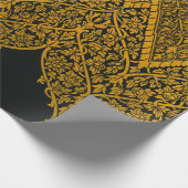 ヴィンテージブラック及び金ゴールドインディアンフローラルパターン ラッピングペーパー (角)