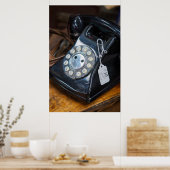 ヴィンテージブラック回転式ダイヤル電話機 ポスター (キッチン)