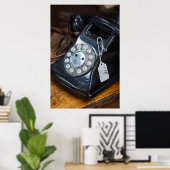 ヴィンテージブラック回転式ダイヤル電話機 ポスター (ホームオフィス)