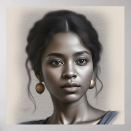 ヴィンテージブラック女性ポートレートスケッチ ポスター