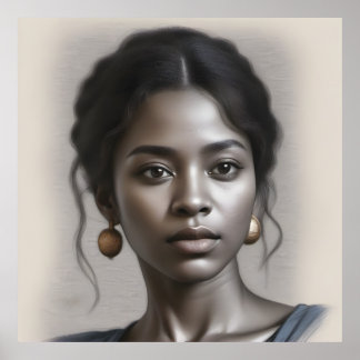 ヴィンテージブラック女性ポートレートスケッチ ポスター