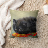 ヴィンテージブラック子猫と赤い花毛布 クッション (ブランケット)