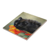 ヴィンテージブラック子猫と赤い花毛布 タイル (側面)