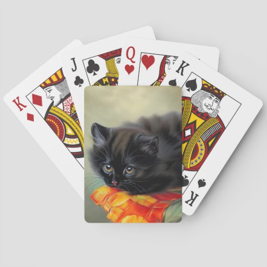 ヴィンテージブラック子猫と赤い花毛布 トランプ (裏面)