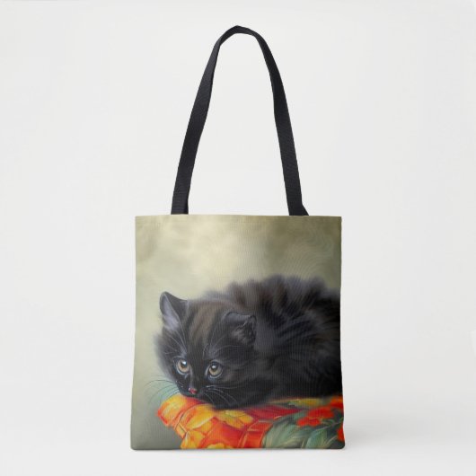 ヴィンテージブラック子猫と赤い花毛布 トートバッグ (正面)