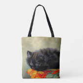 ヴィンテージブラック子猫と赤い花毛布 トートバッグ (裏面)
