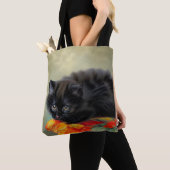 ヴィンテージブラック子猫と赤い花毛布 トートバッグ (クローズアップ)