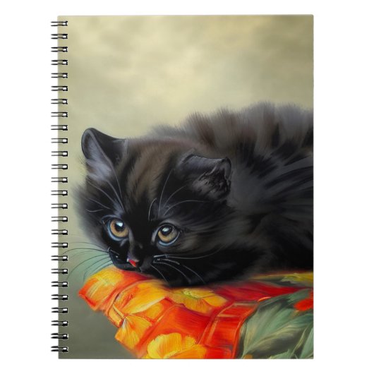 ヴィンテージブラック子猫と赤い花毛布 ノートブック (正面)