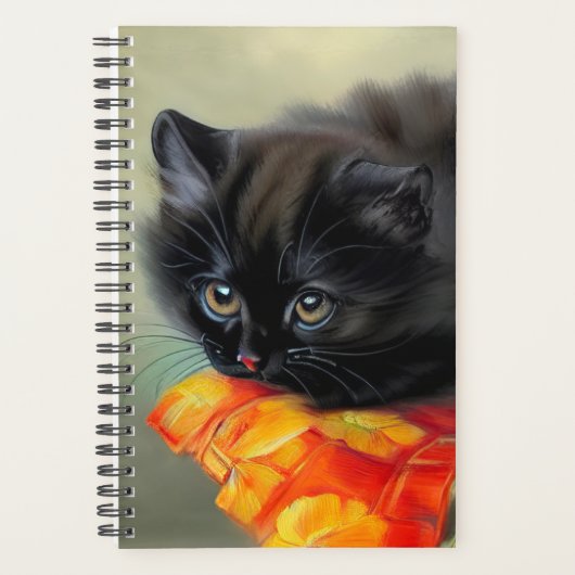 ヴィンテージブラック子猫と赤い花毛布 プランナー手帳 (正面)
