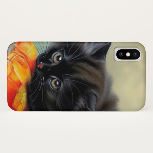 ヴィンテージブラック子猫と赤い花毛布 Case-Mate iPhoneケース (裏面(横))