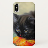 ヴィンテージブラック子猫と赤い花毛布 Case-Mate iPhoneケース (裏面)