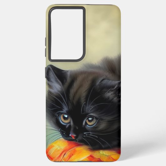 ヴィンテージブラック子猫と赤い花毛布 SAMSUNG GALAXYケース (裏面)